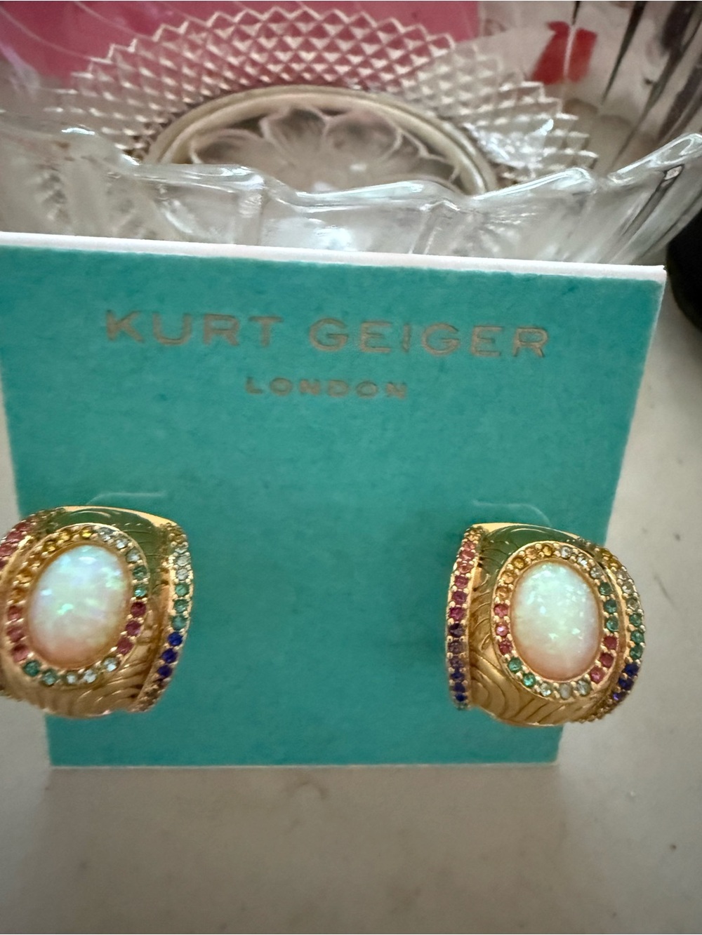 Kurt Geiger Gold-tone Opal and Multicolor Crystal Hoop  Earrings